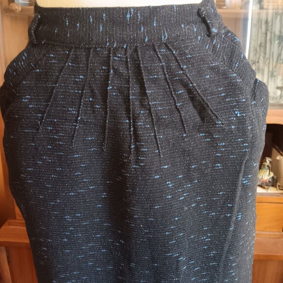 Vintage Women's Skirt 24W 1950's Wool Black/Blue Fleck Midi MCM Atomic Small - Picture 2 of 8